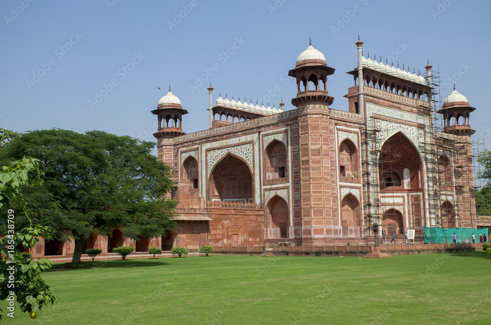 The mosque near the mausoleum of Taj Mahal in India Agra
