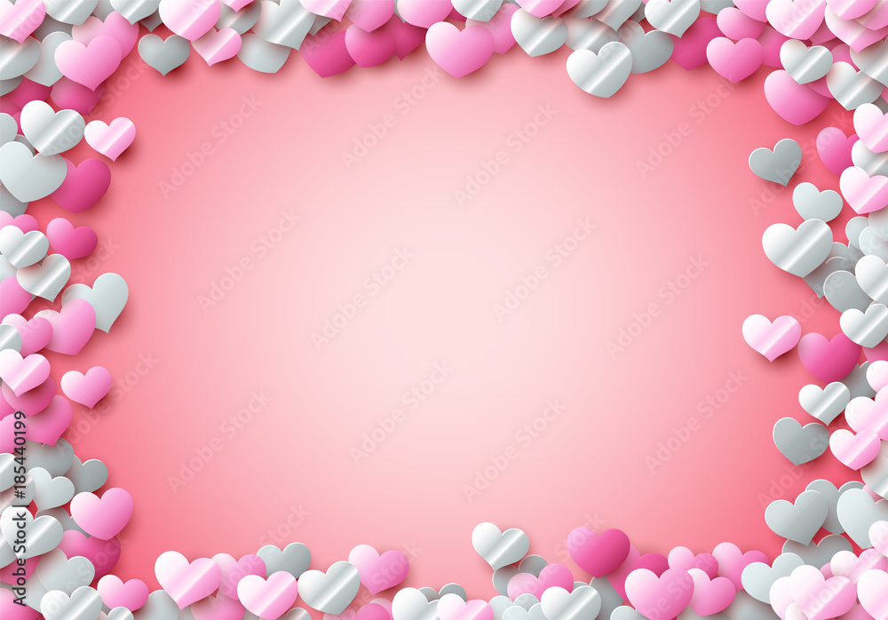 Obraz premium Valentines Day card with scattered colorful foil hearts