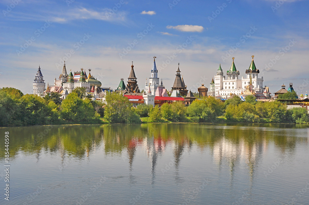 Moscow. The view of the pond and the Kremlin in Izmailovo