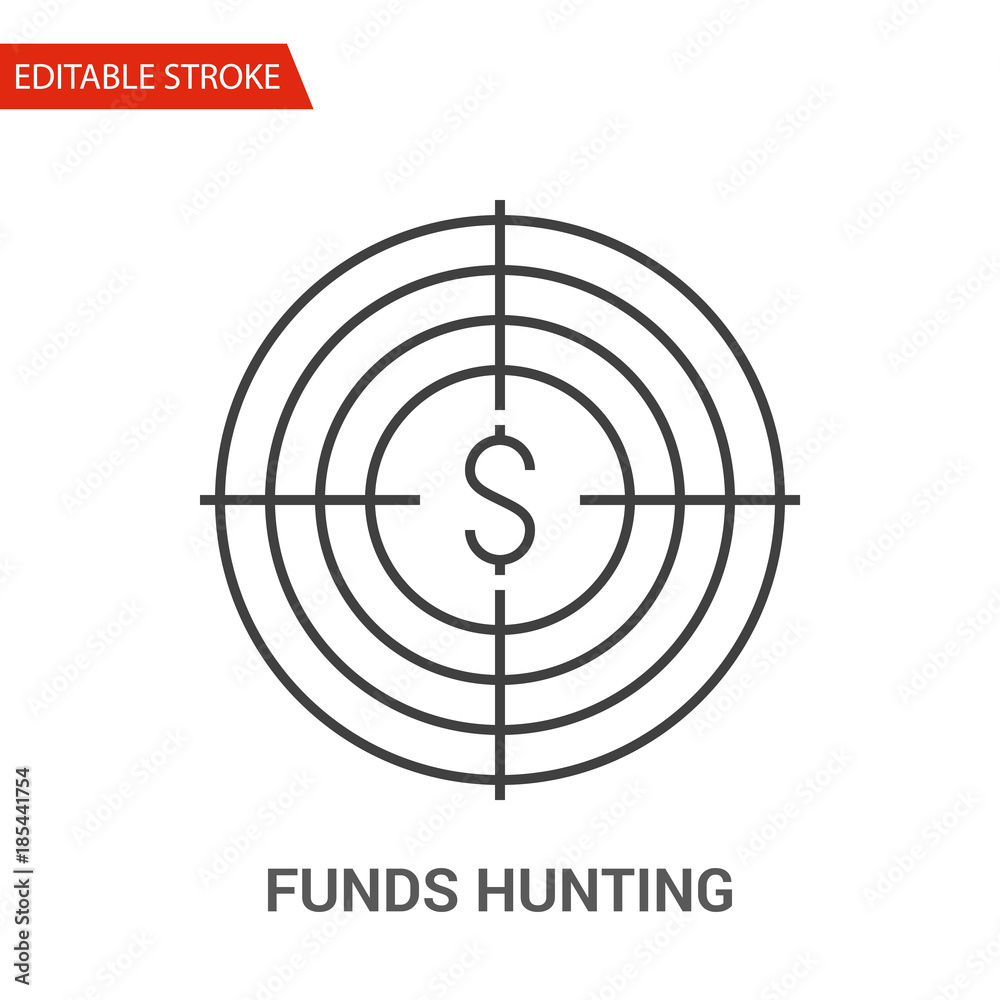 Funds Hunting Icon. Thin Line Vector Illustration - Adjust stroke weight - Expand to any Size - Easy Change Colour - Editable Stroke - Pixel Perfect Funds Hunting Icon. Thin Line Vector Illustration - Adjust stroke weight - Expand to any Size - Easy Change Colour - Editable Stroke - Pixel Perfect