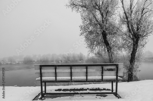 Park bench along the Snake River