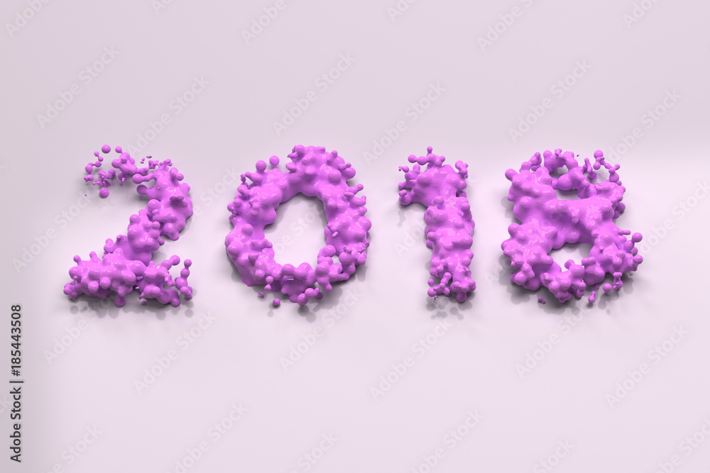 Liquid violet 2018 number with drops on white background Liquid violet 2018 number with drops on white background