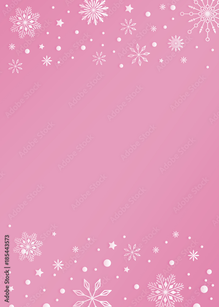 Pink color template background with snowflake and snow border Pink color template background with snowflake and snow border