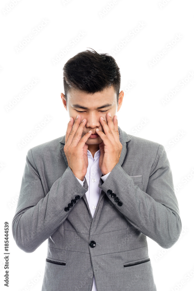 Portrait of a business man thinking with suit. Isolated on white background Portrait of a business man thinking with suit. Isolated on white background
