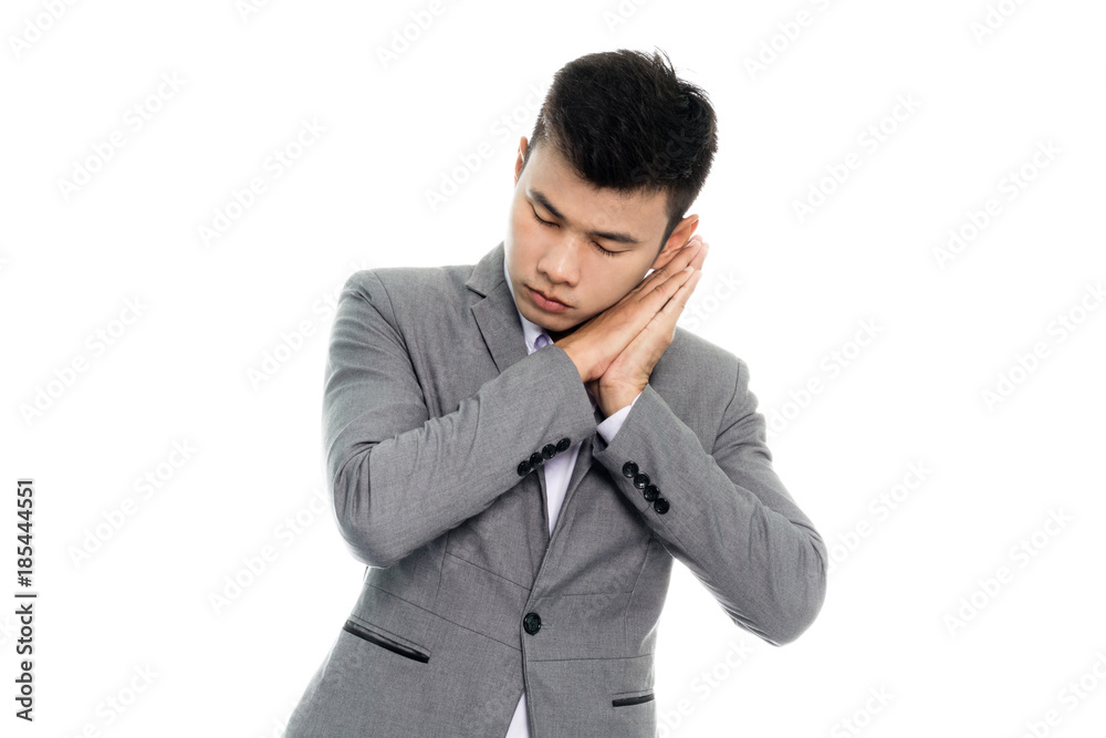 Portrait of a business man sleeping with suit. Isolated on white background Portrait of a business man sleeping with suit. Isolated on white background