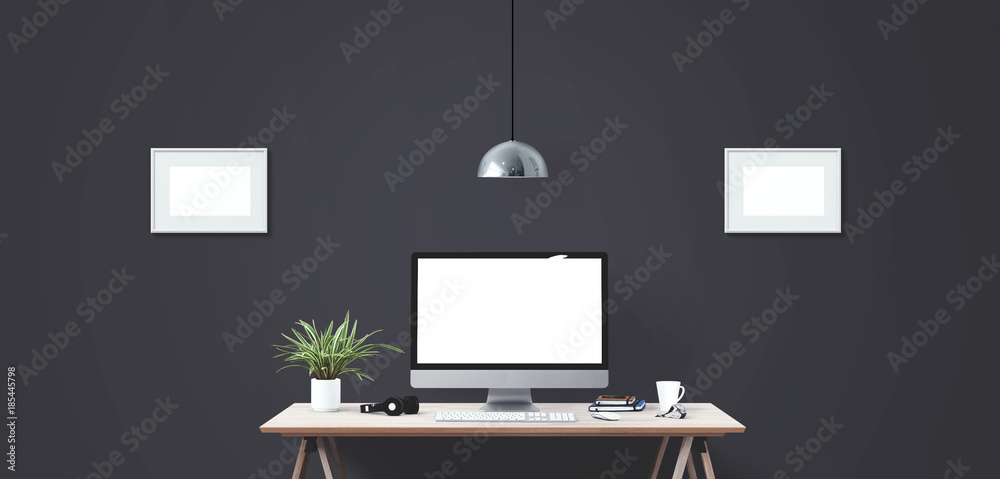 Desktop computer screen isolated. Modern creative workspace background.. Mockup Scene Creator Desktop computer screen isolated. Modern creative workspace background.. Mockup Scene Creator
