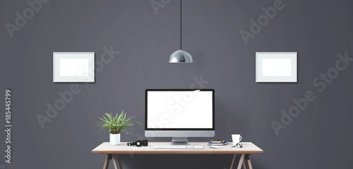 Desktop computer screen isolated. Modern creative workspace background.. Mockup Scene Creator