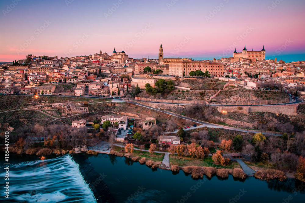 Panorama of Toledo on the sunset and twilight in Spain, Europe