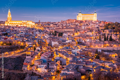 Panorama of Toledo on the sunset and twilight in Spain, Europe
