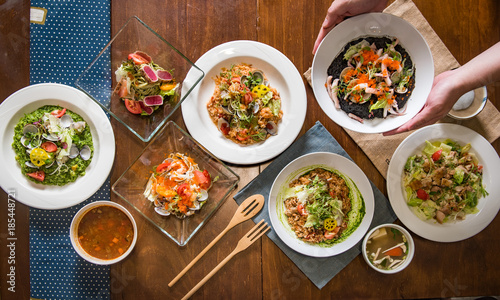 Dinner food table. Meal and cuisine.