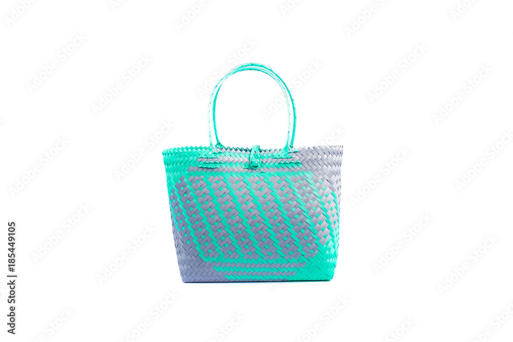 close up wicker woman's tote bag, isolated on white background close up wicker woman's tote bag, isolated on white background