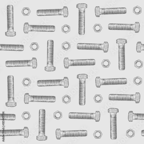 Bolt and nuts , hand draw sketch seamless pattern vector.
