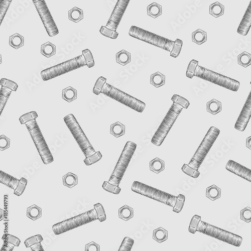Bolt and nuts , hand draw sketch seamless pattern vector.