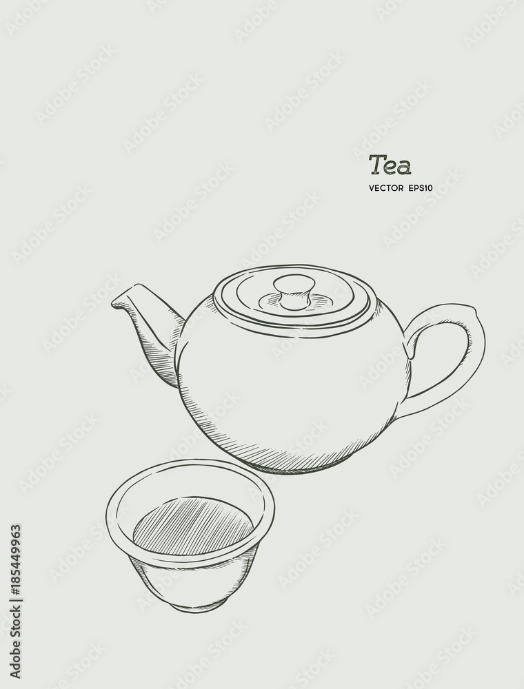 set of hot tea, kettle and glass. hand draw sketch vector. set of hot tea, kettle and glass. hand draw sketch vector.