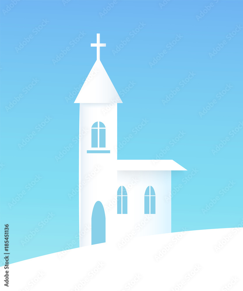 Winter Poster with Church Vector Illustration