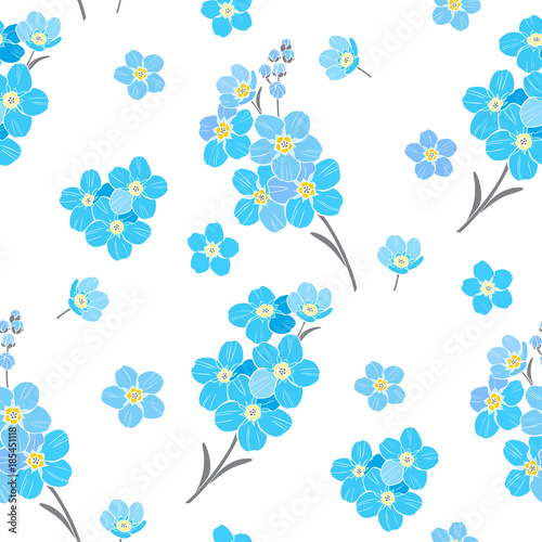 Seamless vector pattern with forget-me-not flowers on a white background.