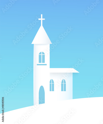 Winter Poster with Church Vector Illustration