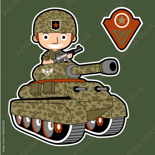 funny soldier cartoon on armored vehicle