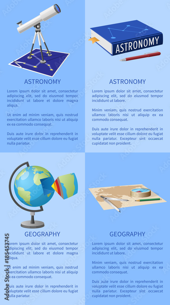 Obraz premium Astronomy Poster with Telescope Books on Geography