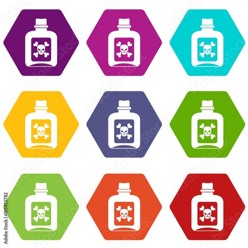 Poison icon set color hexahedron