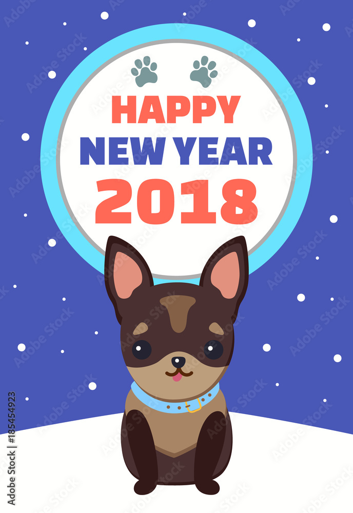 Happy New Year Dog with Collar Vector Illustration Happy New Year Dog with Collar Vector Illustration