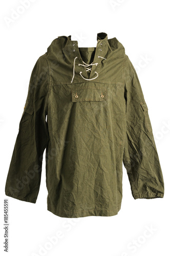 Green Army Smock Parka Jacket Front on White Background