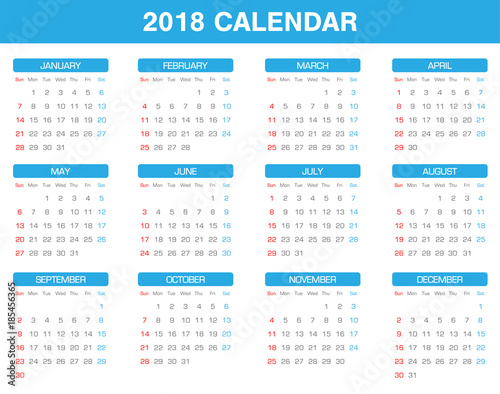 simple 2018 year calendar set of all month