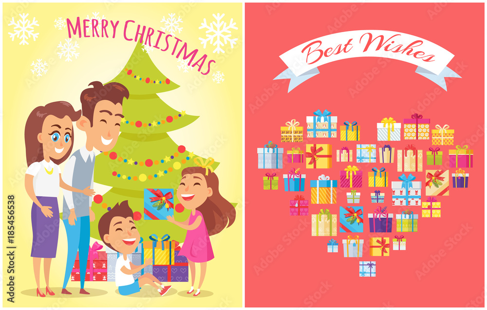 Merry Christmas and Family Vector Illustration