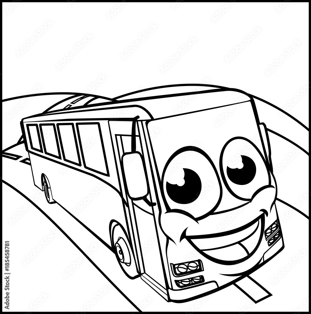 Coach Bus Cartoon Character Mascot Scene Stock Vector | Adobe Stock