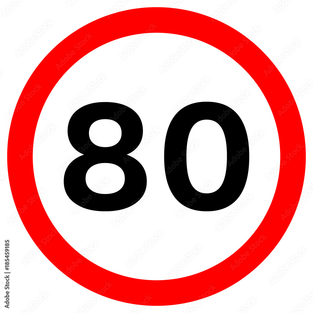 SPEED LIMIT 80 sign in red circle. Vector icon. SPEED LIMIT 80 sign in red circle. Vector icon.