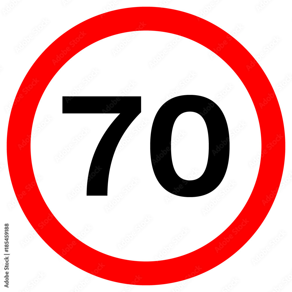 SPEED LIMIT 70 sign in red circle. Vector icon. SPEED LIMIT 70 sign in red circle. Vector icon.