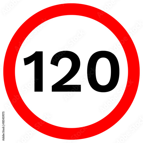 SPEED LIMIT 120 sign in red circle. Vector icon.