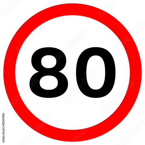 SPEED LIMIT 80 sign in red circle. Vector icon.