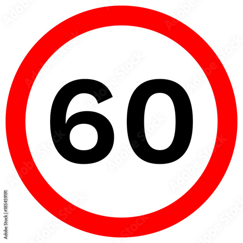 SPEED LIMIT 60 sign in red circle. Vector icon.
