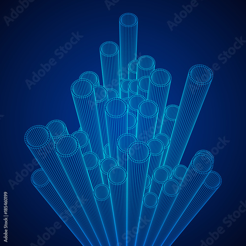 Wireframe low poly mesh construction metallurgy round tubes profile vector illustration