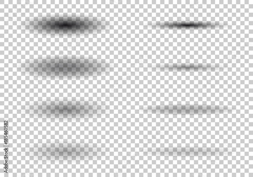 Transparent oval shadow with soft edges. Set of shadow isolated on checkered background. vector illustration.