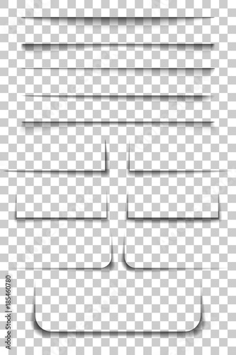 Page divider. Transparent realistic paper shadow effects on checkered background. Vector illustration for your design, template and site.