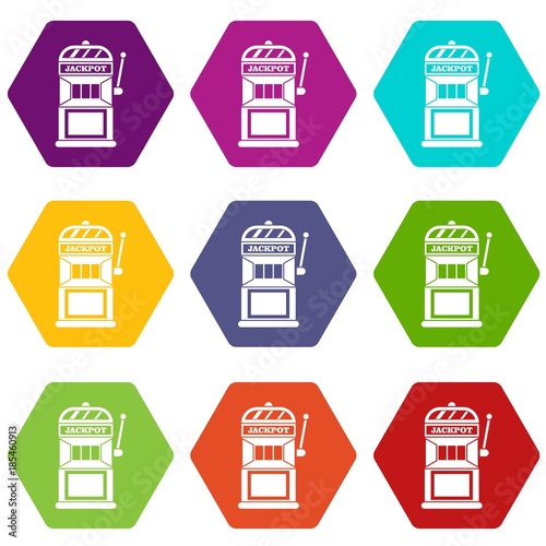 Gamble machine icon set color hexahedron