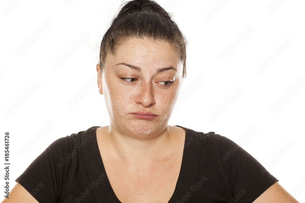 sad chubby young woman on white background sad chubby young woman on white background