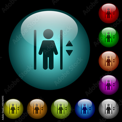 Elevator icons in color illuminated glass buttons