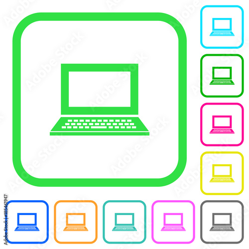 Laptop with blank screen vivid colored flat icons icons