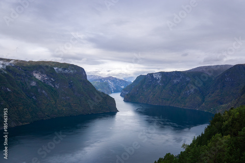 Fjords and clouds at Aurlandsvangen in Norway