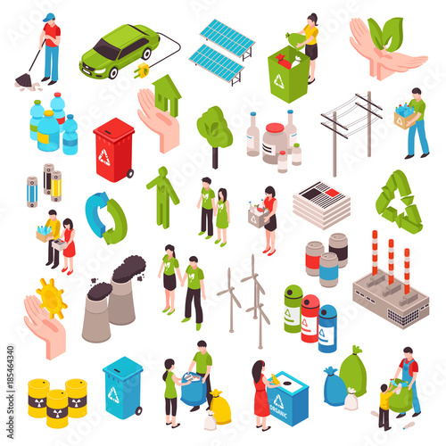 Ecology And Garbage Isometric Set