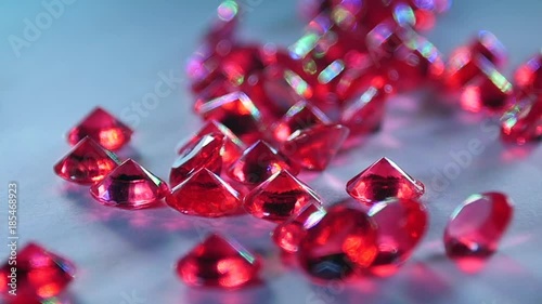 Rubies .Precious Stones . Slow Motion  