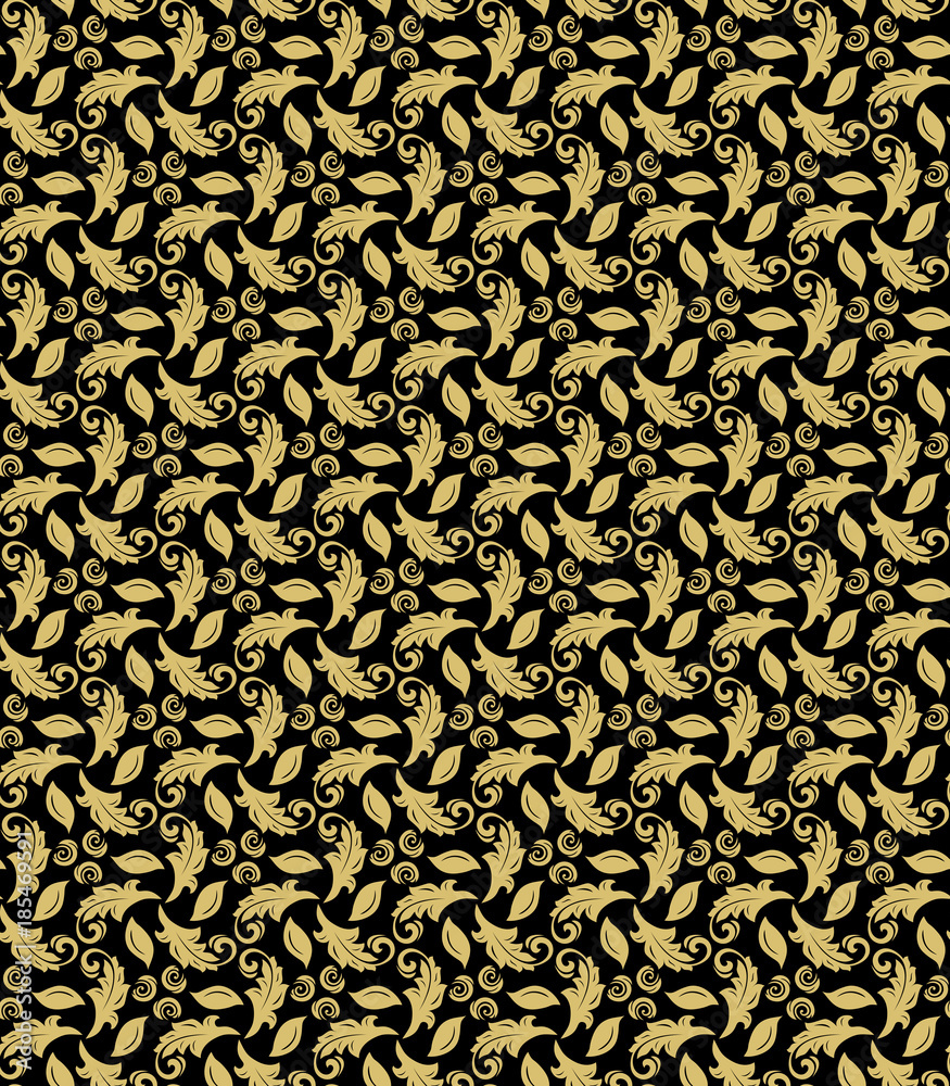 Floral golden ornament. Seamless abstract classic background with flowers. Pattern with repeating elements