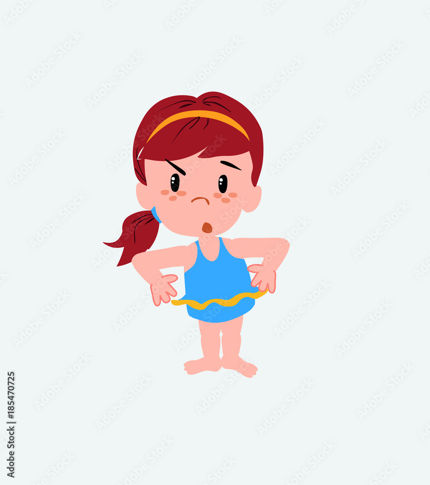 White girl in a swimsuit with an expression of unpleasant surprise. White girl in a swimsuit with an expression of unpleasant surprise.