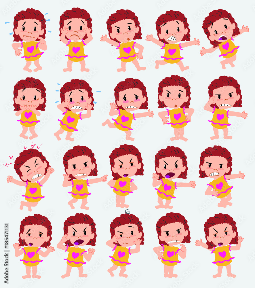 Cartoon character girl in a swimsuit. Set with different postures, attitudes and poses, always in negative attitude, doing different activities in vector vector illustrations. Cartoon character girl in a swimsuit. Set with different postures, attitudes and poses, always in negative attitude, doing different activities in vector vector illustrations.