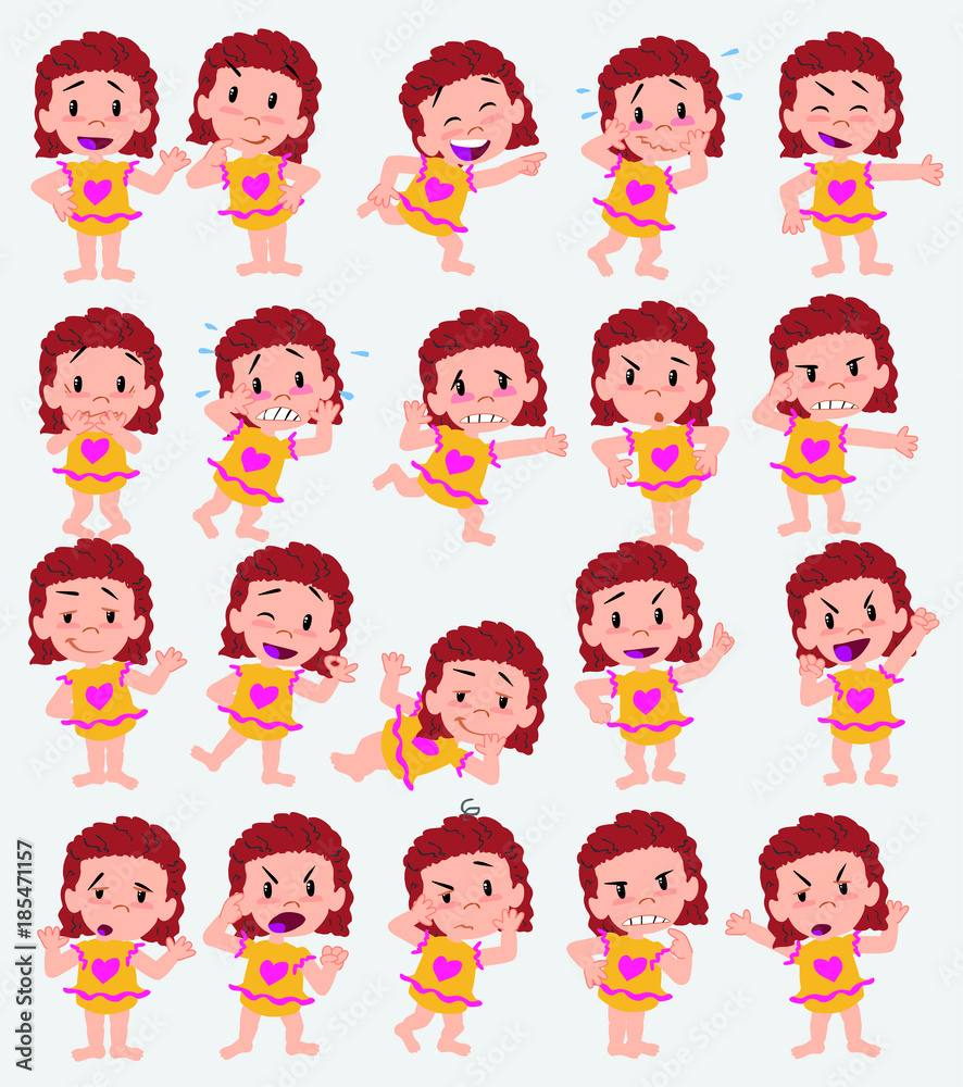 Cartoon character white girl in a swimsuit. Set with different postures, attitudes and poses, doing different activities in isolated vector illustrations. Cartoon character white girl in a swimsuit. Set with different postures, attitudes and poses, doing different activities in isolated vector illustrations.