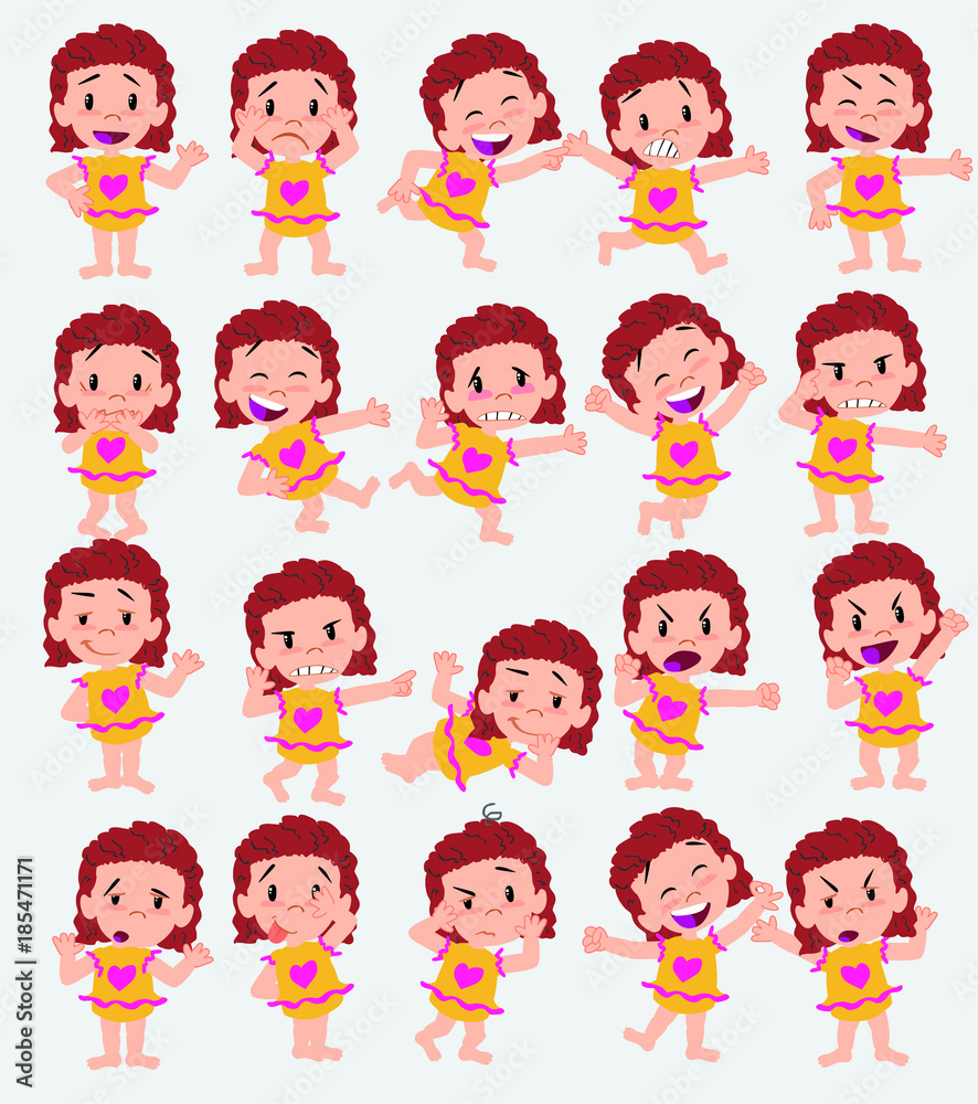 Cartoon character white girl in a swimsuit. Set with different postures, attitudes and poses, doing different activities in isolated vector illustrations. Cartoon character white girl in a swimsuit. Set with different postures, attitudes and poses, doing different activities in isolated vector illustrations.