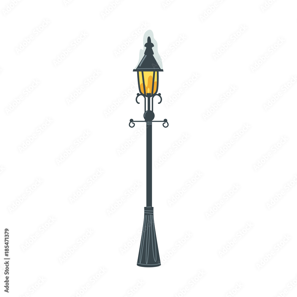 Beautiful retro style, wrought iron street lamp, light, lantern covered  with snow, flat vector illustration isolated on white background. Old-fashioned,  retro style lantern, street lamp in winter Stock Vector | Adobe Stock